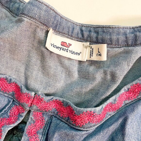 Vineyard Vines Chambray Tunic with Pink Embroidery Trim, Size 14 - Picture 3 of 4